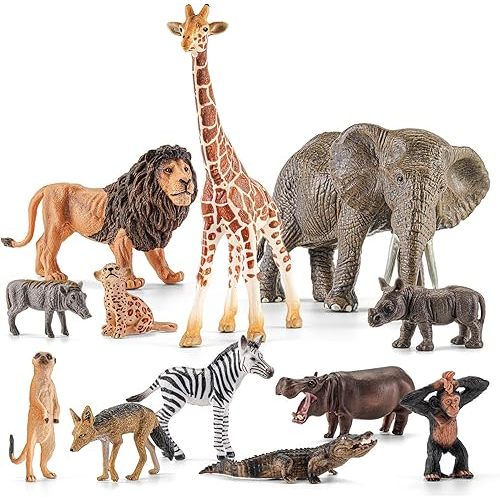 12 PCS Safari Animal Figurines Set, Realistic African Wild Animal Figures,Educational Zoo Animal Toys,Party Favors, Classroom Props,Cake Toppers Christmas Birthday Toy Gift for Kids Toddlers