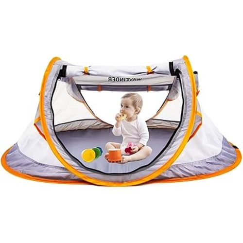 Poray Portable Baby Beach Tent with UPF 50+ Sun Shelter,Mosquito Net and Sunshade, Ideal Pop Up Kids Travel Tent with Carry Bag & 2 Stakes,Outdoor Indoor Play and Sun Protection