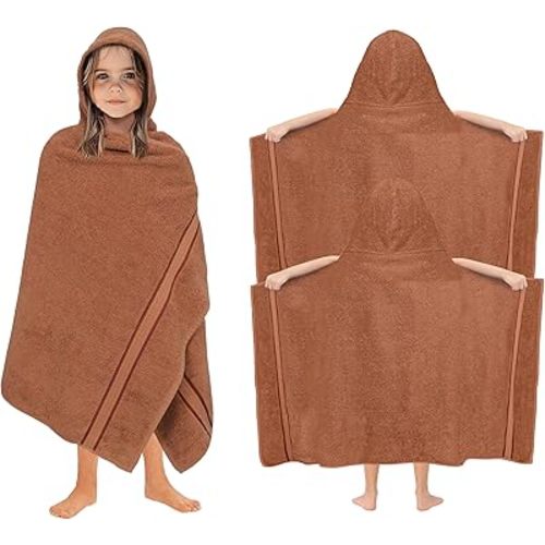 ORIGINAL KIDS Hooded Bath Towel Wrap - 2 Pack - Ultra Soft 100% Cotton Terry Large Oversized Hooded Kids Towel - Shower Pool Beach - 579 GSM Absorbent Quick Dry Plush Gift - 30 x 54 - Mocha