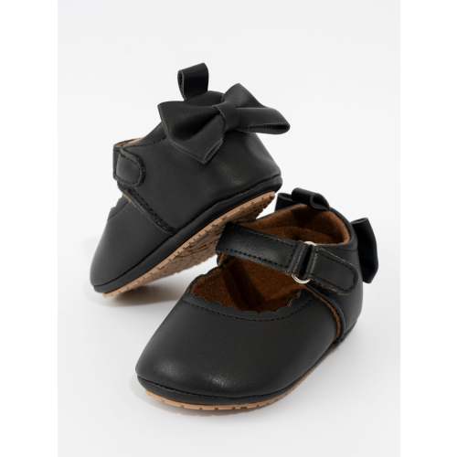 Scalloped Heel Bows Mary Jane Baby Shoes Black