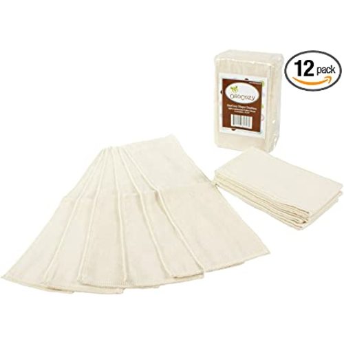 OsoCozy Gauze Cloth Diaper Doublers - 100% Unbleached Gauze Weaved Cotton, 4x12 inches, 6 Layers Thick. Add Extra Absorbency to Your Cloth Diapers - 12 Pack