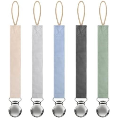 Linen Pacifier Clip for Baby Girls & Boys, 5 Pack Binky Clips
