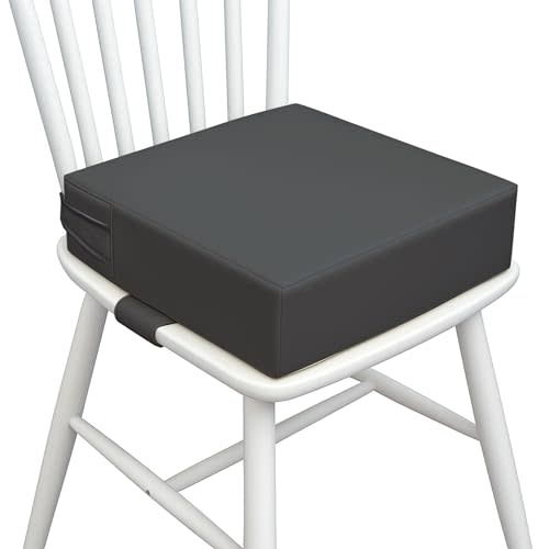 AAAini Toddler Booster Seat for Dining Table – PU Washable Cushion with Double Safe Straps, Non-Slip Bottom, Portable Travel Booster Seat for Toddlers (Rock Grey