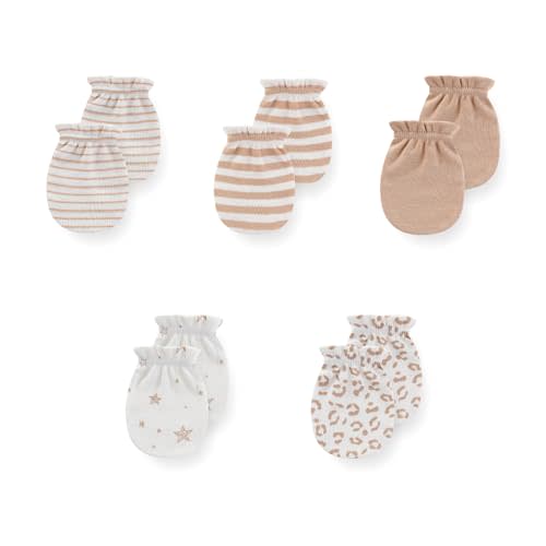 JELYLOVE 5 Pack Unisex New Born Boy Girls Anti Scratch Mittens Cotton Soft Baby Gloves 0-3 Months Infant Essentials