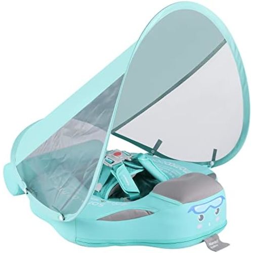 Mambobaby Baby Swim Float with Canopy Non-Inflatable Infant Pool Float with Tail Solid Skin-Friendly Material for 3-24 Months Toddler Boys Girls
