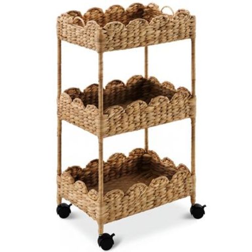 Best Choice Products 3-Tier Scalloped Rolling Nursery Caddy w/Wheels, Storage Utility Cart - Chestnut
