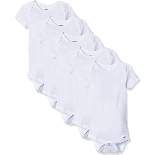 Gerber Short Sleeve Solid Onesies Bodysuits (5 Pack) - White, Nb