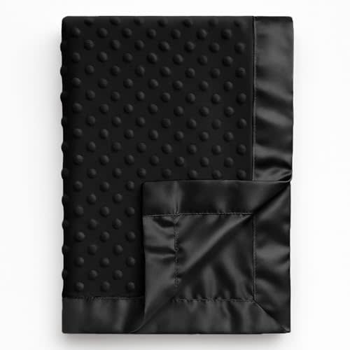 Pro Goleem Baby Soft Minky Dot Blanket with Satin Backing Baby Gifts for Boys and Girls (Black, 30’’ x 40’’)