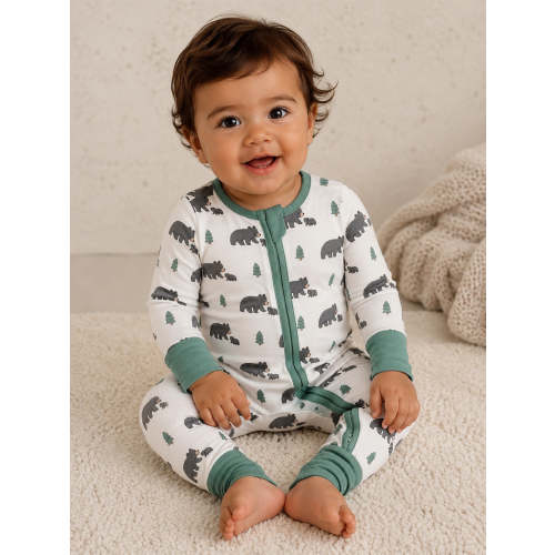 2-Way Zip Romper, Black Bears - 3-6m