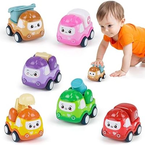 Baby Mini Car Toy for 1 Year Old Boy Gift 6 Set Pull-Back Truck for Toddler