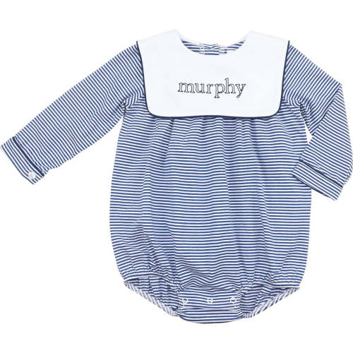 Navy Knit Striped Square Collar Bubble