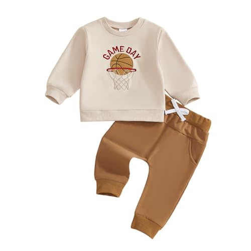 Toddler Baby Boy Basketball Outfit Game Day Long Sleeve Sweatshirt Solid Jogger Pant Set Spring Clothes