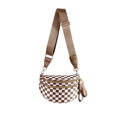 FEIBOON Spacious Checkered Nylon Crossbody Bag Bum Bag Handbags Wallets for Women