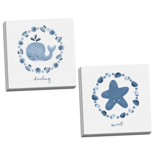 Harriet Bee 'Sweet and Darling Starfish and Whale' 2 Piece Graphic Art Print Set | Wayfair