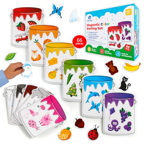 Simply magic 11 Jars Magnetic Color Sorting Set - Color Sorting Toys for Toddlers, Magnetic Shapes, Learning Colors Recognition Magnets, Colors Matching Games for Toddlers, Preschool Circle Time