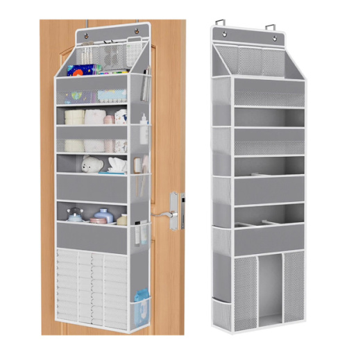 WISELIFE 5-Tier Over the Door Organizer for Hanging - 50LB Heavy-Duty Back of Door Organizer with 5 Spacious Pockets & 13 Mesh Pockets, Multipurpose Storage for Nursery, Bedroom, Closet(1 Pack, Gray)
