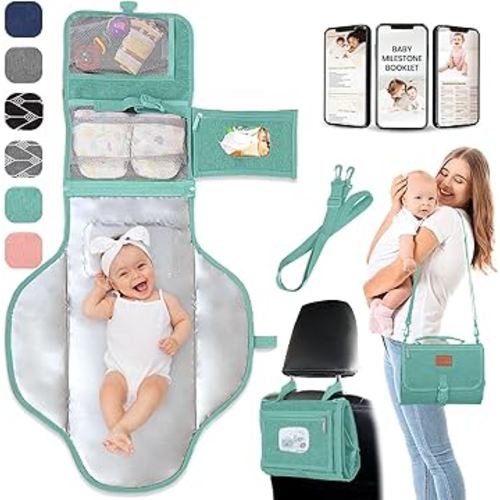 Portable Changing Pad for Baby, Travel Diaper Changing Pad for Newborn, Large Waterproof Baby Changing Mat, Foldable & Detachable Diaper Changing Station with Baby Wipes Pockets, Baby Stuff by Pillani