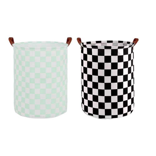 EVNELE 2 Pack Large Laundry Hampers, Waterproof Canvas Laundry Baskets, Collapsible Storage Basket Bin for Kids Room, Toy Organizer, Nursery Hamper, Clothes Hamper, Checkered