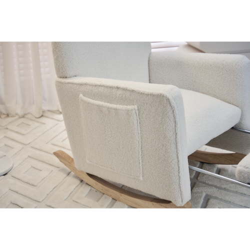 Jopath Nursery Rocking Chair,Teddy Fabric Upholstered Rocking Chair with Adjustable Footrest,Glider Rocker Chair with High Backrest for Living Room,Bedroom,Ivory