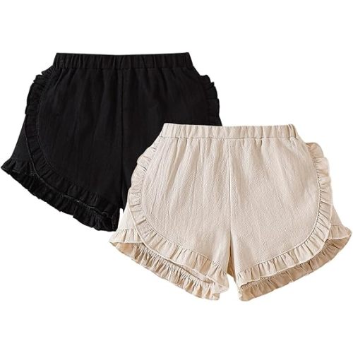 SOBOWO Toddler Girls Shorts Ruffle 2 Pack Baby Girl Solid Soft Cotton Pull-On Casual Shorts Bottom Summer Clothes Size 18M-5T