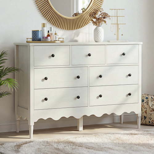 iSunirm 7-Drawer Dresser, Farmhouse Wooden Chest of Drawers for Bedroom, Closet, White
