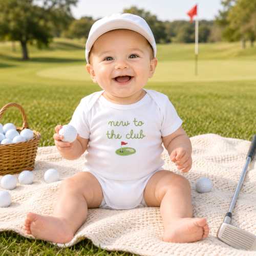 Golf Baby Bodysuit - Embroidered New to the Club Bodysuit - Golf Father Baby Announcement - Golf Pregnancy Reveal - New Baby Gift Golf