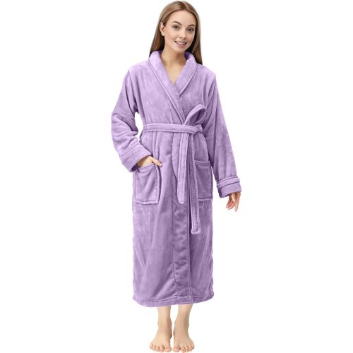 NY Threads Premium Women's Robe Plush Soft Long Bathrobe Warm Fleece Shawl Collar Spa Robe