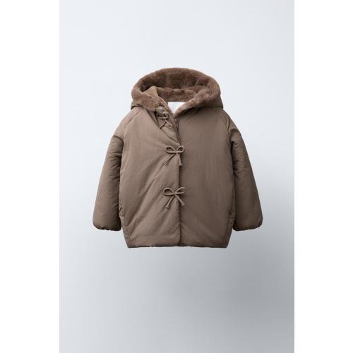 WATER REPELLENT PUFFER COAT WITH BOWS - Brown / Taupe | ZARA United States