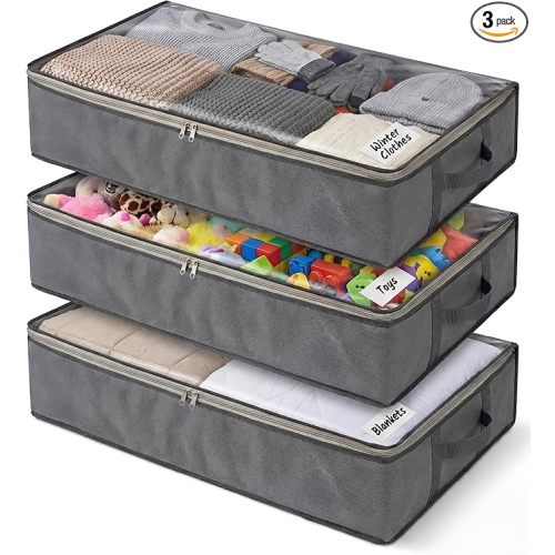 NeatNestly Under Bed Storage Bags 3 Pack – Large Underbed Storage Containers for Clothes, Blankets & Shoes, Foldable Storage Bags with Handles & Clear Window, Clothing Storage Organizer 39” x 18” x 6”