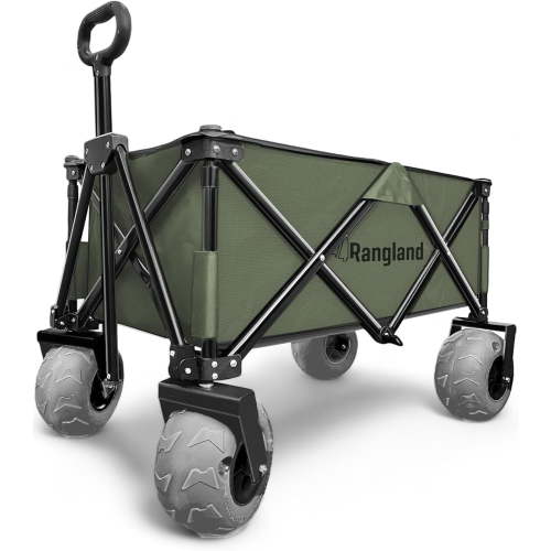 Rangland Beach Cart with Big Air Wheels for Sand - All Terrain Sand Wagon with Large Pneumatic Rubber Tires, Folding Design, Heavy-Duty Steel Frame (RX800, Green)