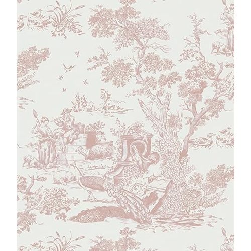CiCiwind 393.7In×16In Toile Wallpaper Peel and Stick Wallpaper White and Pink Wallpaper for Bedroom Bathroom Removable Self-adhesive Wallpaper Vintage Contact Paper for Walls Covering Decoral Cabinets