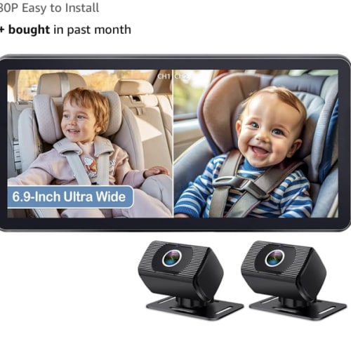 2-Kids Baby Car Camera for Seat: 6.9 Inch Ultrawide Display with Two Cameras Rear Facing - USB Powered Backseat Camera HD 1080P Easy to Install