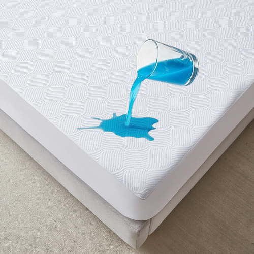 Twin XL Size Waterproof Mattress Protector, Air Fabric Mattress Pad with Deep Pocket 6"-18" Depth, Soft Noiseless Bed Mattress Cover Washable for Home, Bedroom, Hotel (White)