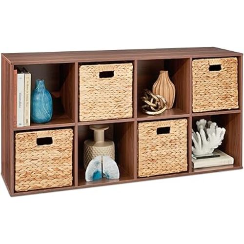 Best Choice Products 8-Cube Storage Organizer, 13.5in Shelf Opening, Bookcase, Display Shelf, Customizable w/ 2 Removable Back Panels – Walnut