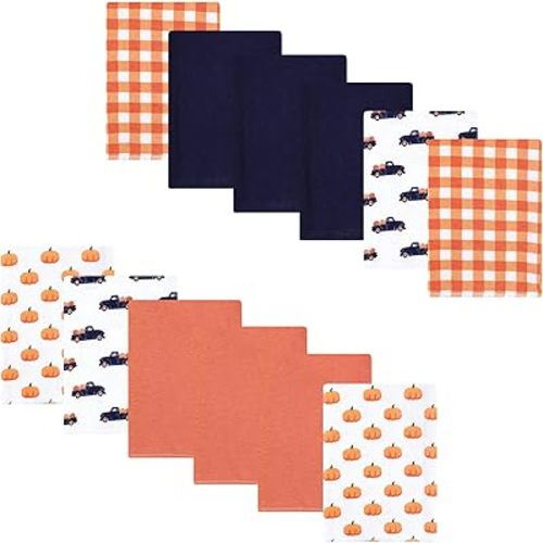 Luvable Friends Hudson Baby Flannel Burp Cloths 12pk, Autumn Pumpkin Truck