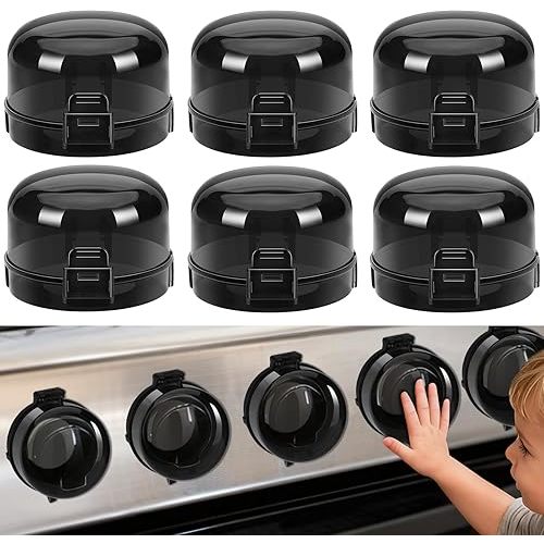 Stove Knob Safety Covers, 6 Pack Universal Gas Stove Knob Covers, Heat-Resistant Baby Proof Stove Knob Covers, Gas Stove Knob Locks for Child Safety and Pet (Black)
