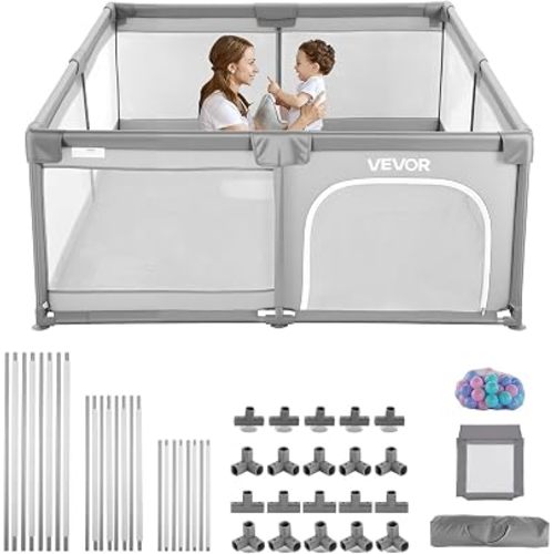 VEVOR Baby Playpen, 78.7″ x 70.3″ Extra Large Playpen for Babies Toddlers, Indoor/Outdoor Baby Fence Play Yard, No-Gap Safety Activity Center with 50 Ocean Balls, Zippered Door & Soft Breathable Mesh