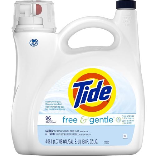 Tide Free & Gentle Liquid Laundry Detergent, 100 Loads, 132 fl oz, Tide Laundry Detergent, Clean Laundry Detergent