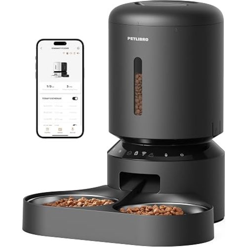 PETLIBRO Automatic Cat Feeder for 2 Cats, 5G&2.4G WiFi Pet Feeders, 5L Programmable Cat Food Dispenser with Airtight Lock-Fresh Technology, Dual Stainless Steel Bowls, Low Food Sensor