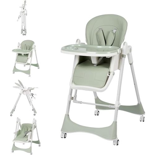 6-in-1 High Chair with Rocker | Convertible Baby High Chair for Newborn to Toddler | Easy-Clean, Foldable & Adjustable with Removable Tray, Sparrow Lake Green
