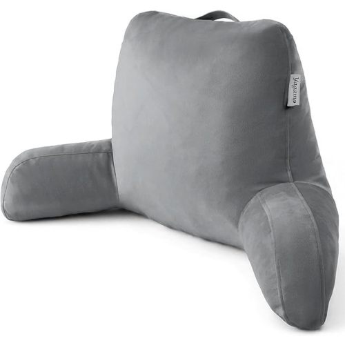 Reading Pillow with Adjustable Memory Foam,Adult Backrest with Arms, Back Pillow for Sitting in Bed with Washable Cover- Large, Gray