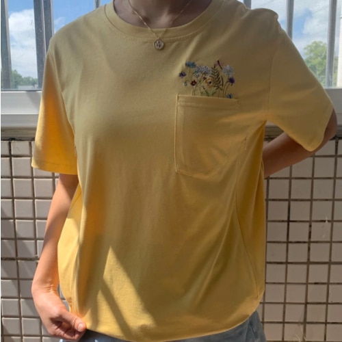 Embroidered Flower Pocket Nursing T-shirt