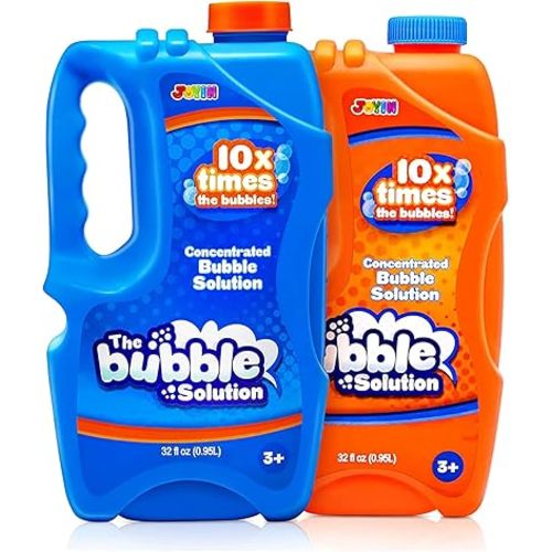 JOYIN 2 Bottles Bubbles Refill Solutions 64 oz (up to 5 Gallon), Concentrated Solution for Bubble Machine, Gun, Wand Refill Fluid Summer, Easter Toys(Orange+Blue)