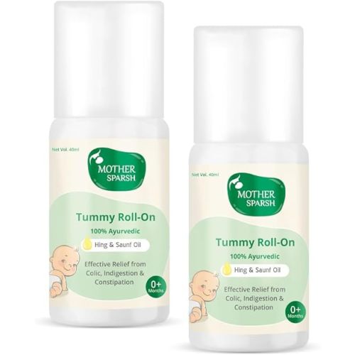 Mother Sparsh Tummy Roll On for Baby, Colic Relief and Digestion, Ayurvedic, Hing & Saunf, 40ml (Pack of 2)