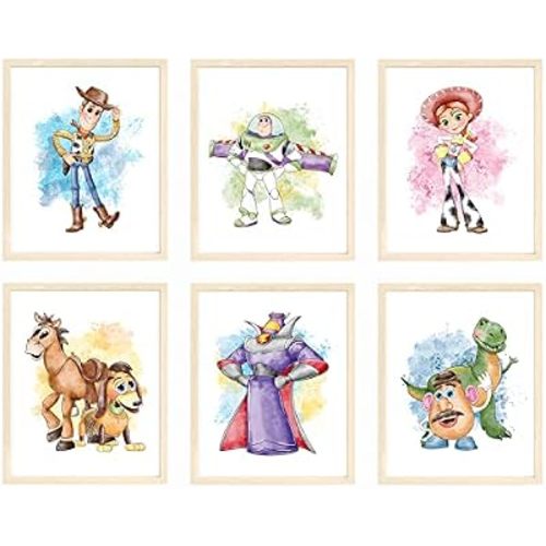 Nistio® Toy Story Watercolor Prints, Toy Story Wall Art Decor, Toy Story Poster, Woody Sheriff, Buzz Lightyear, Mr. Potato Head, Set of 6, 8x10 inches (Unframed)