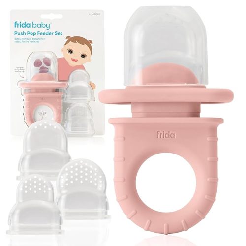 Frida Baby Push Pop Feeder, Baby Fruit Feeder, Baby Fruit Food Feeder to Safely Introduce New Foods, Fresh + Frozen Food Silicone Feeder for Babies, BPA Free, Dishwasher Safe | 3 Count, Pink
