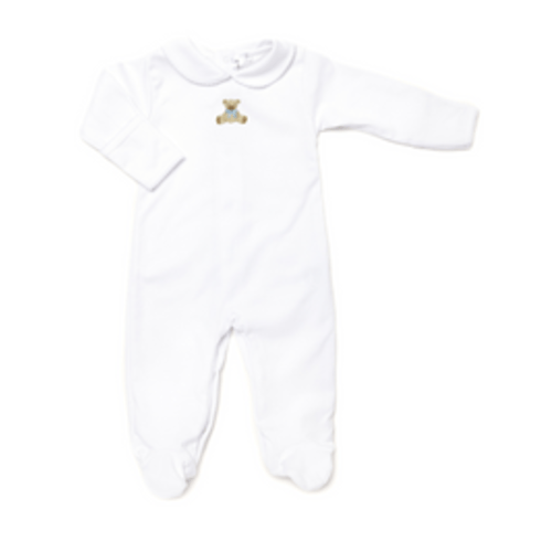 Blue Teddy Bear Pima Collared Footie | White/Lt Blue – Milly Marie