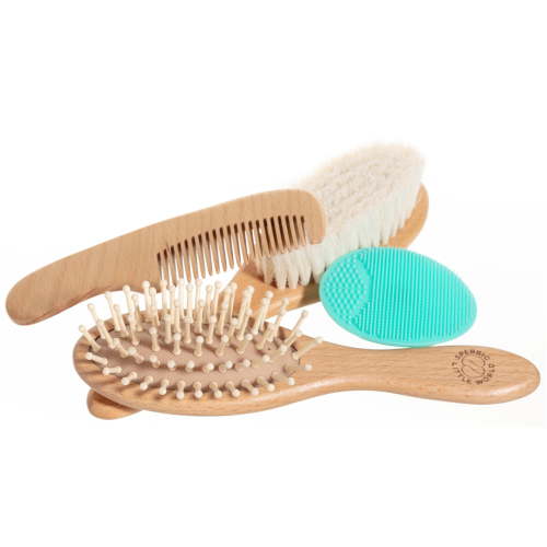 Baby Hair Brush and Comb Set for Newborn – Wooden Baby Brush with Soft Goat Bristle, Cradle Cap Brush for Newborns, Boys and Girls, Blue