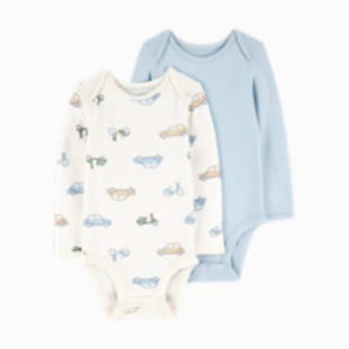 Carter's 2-Pack Long-Sleeve PurelySoft Bodysuits - Blue/Ivory, 0-3 M