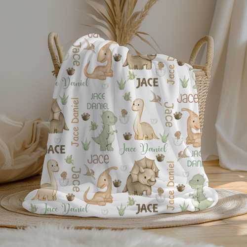 Personalized Dinosaur Baby Boy Blanket | Custom Name Crib Blanket | Swaddle Set | Minky Fleece Sherpa | Baby Shower Gift | Nursery Decor
